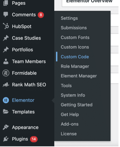 Adding custom code in elementor sidebar