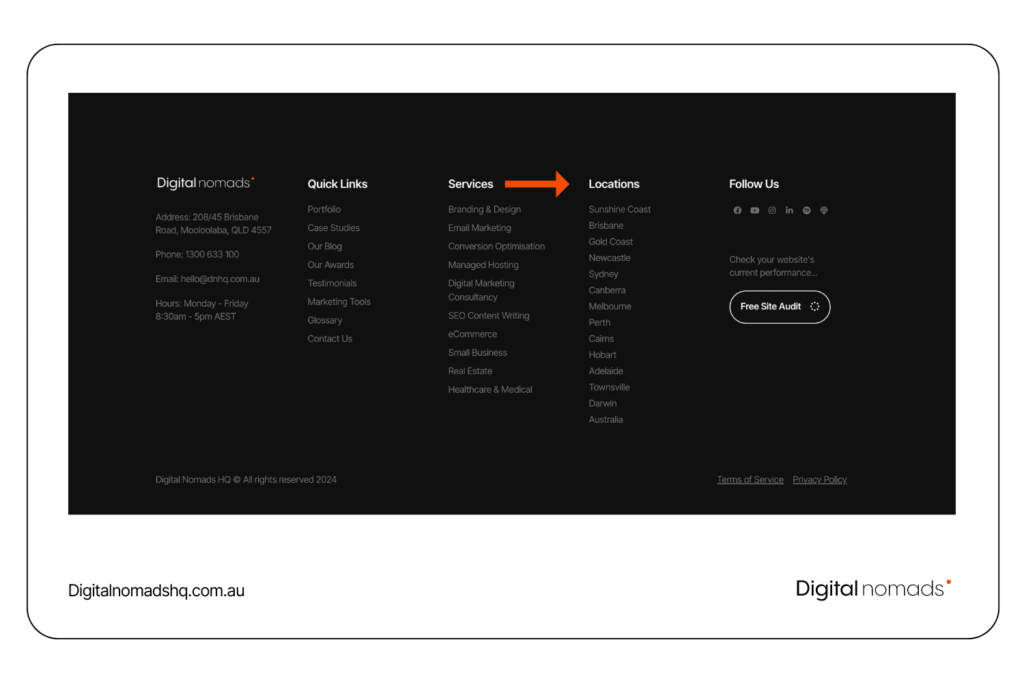 Footer Example of Locations