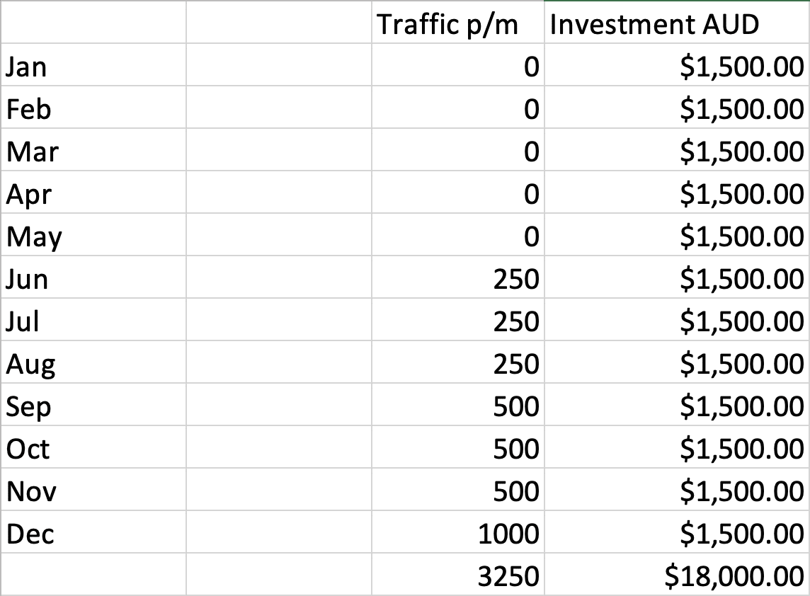 Plumber SEO campaign - 12 months, costs and traffic